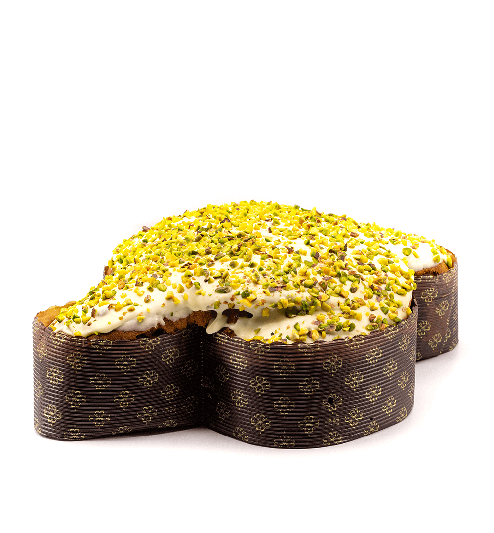 Colomba al pistacchio con glassa al cioccolato bianco e farcitura di crema  di pistacchi